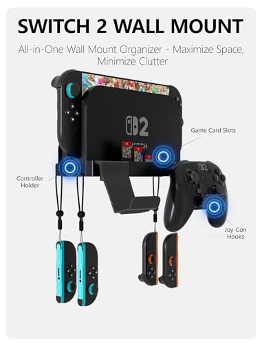 KUNSLUCK Switch 2 Wall Mount - Wall Mount Stand for Nintendo Switch 2 (2025) Console, Joy-Con, Game Cards - Space-Saving Dock with Cooling Vent Design & Easy Installation – All-in-One Wall Holder Organizer Kit - size: 2 IN 1 Wall Mount
