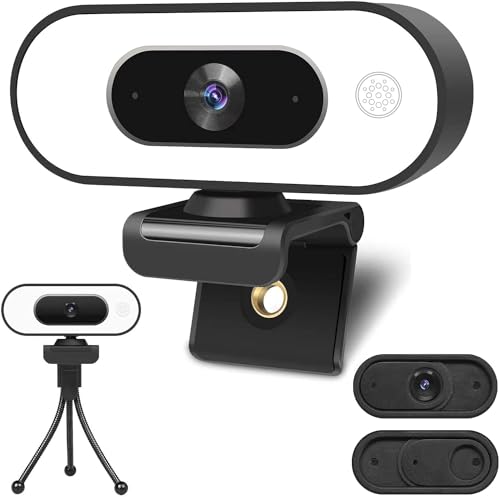 ToLuLu 1080P Full HD Webcam with Ring Light Microphone Streaming Web Camera | for PC Mac Laptop Desktop, USB Computer Webcam with Privacy Cover and Tripod for Zoom Meeting Skype Teams Twitch - style: Webcam with Light & Cover & Tripod