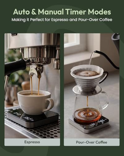Maestri House S2 Espresso Coffee Scale with Timer 0.1g Precision Shot Scale | USB-C Rechargeable, Dual Timing Modes, 2kg/0.1g Digital Scale with Borosilicate Glass Top for Espresso and Pour-Over Brewing - color: Black&Silver