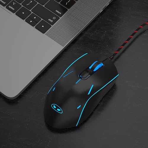 Wired Gaming Mouse, Ergonomic USB Optical Mouse with 7 Colors Breathing LED Backlit, 6 Adjustable Speed Levels from 600 to 3200 for Laptop PC - color: Black