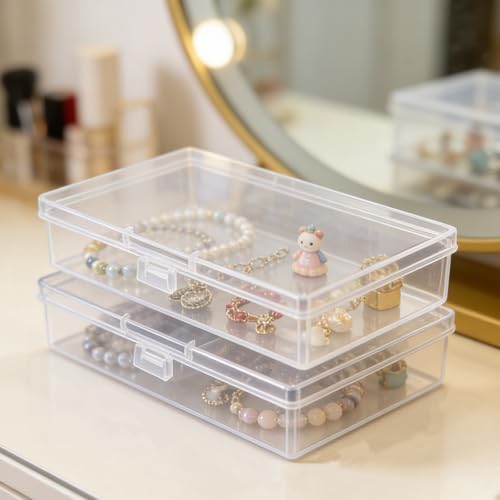 12 Pack Rectangular Clear Plastic Storage Containers | 5.7 x 2.95 x 1.18 inch, Hinged Lid, For Beads and Small Craft Items - size: 5.7 x 2.95 x 1.18 inch