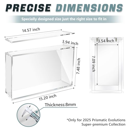 DEDC 1PCS Acrylic Display Case Compatible with Prismatic Evolutions Super Premium Collection 6mm Thick Magnetic Lid Protective Box with Cleaning Cloth and Silicone Pads