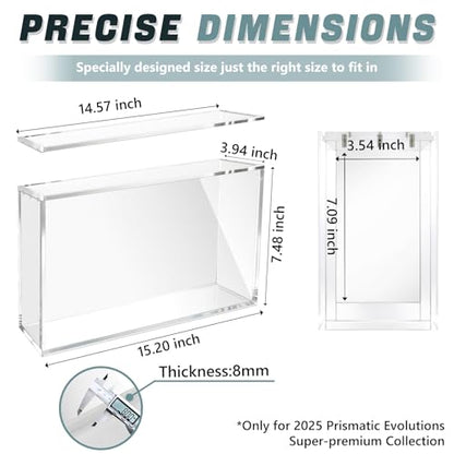 DEDC 1PCS Acrylic Display Case Compatible with Prismatic Evolutions Super Premium Collection 6mm Thick Magnetic Lid Protective Box with Cleaning Cloth and Silicone Pads