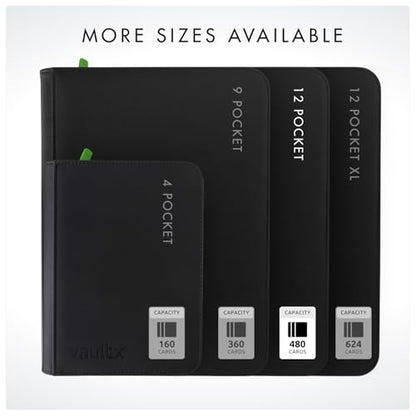 Vault X 12 Pocket Zip Trading Card Binder 480 Cards Exo-Tec (Black) | Holds 480 standard-size TCG cards in 20 side-loading 12-pocket pages. Padded, water-resistant Exo-Tec cover. - color: Black, size: 12 Pocket