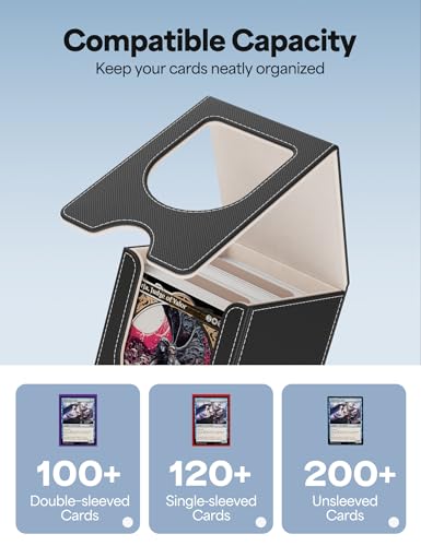 Card Deck Box for MTG Commander, Card Case Holds 100+ Double-Sleeved Cards, Magic Card Box Fits for TCG/PTCG/CCG Card with 2 Dividers (Black&Gold) - color: Black&Gold