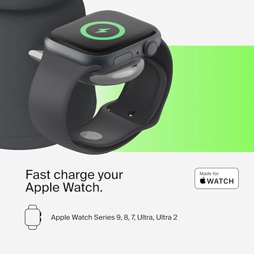 Belkin Qi2 15W Wireless Charging Dock, 2 in 1 Fast iPhone Charger | iPhone 17/16/15/14/13, AirPods, Qi2-enabled devices compatible, power adapter included, desk dock - color: Black, style: Latest Gen