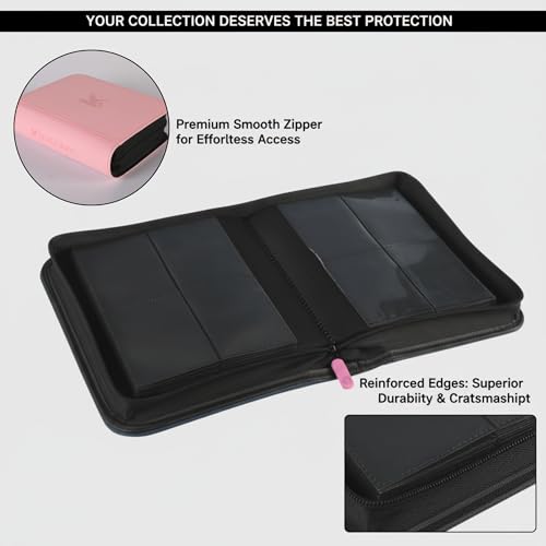 336 Card Binder, 4-Pocket Zipper Binder for Trading Cards, Side Loading Water-Resistant Album for MTG, TCG & Sports Cards (Pink) - color: Card Binder 4 Pocket Pink