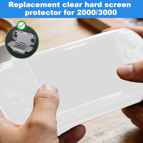 Penitue Transparent Hard Shell Case Cover and 2 Screen Protective Film, High Hardness Anti-Scratch Clear Protective Replacement Sleeve Accessories Compatible with 2000/3000 Game Console