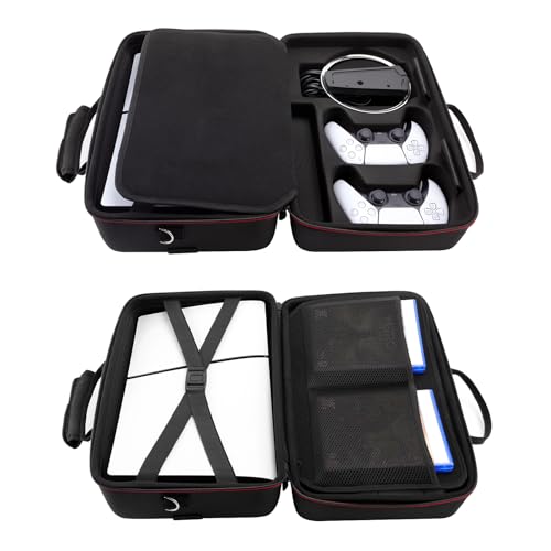 Carrying Case Compatible with PS5 SLIM 2023, Hard Shell Travel Case Protective Bag for Play Station 5 Slim Disc and Digital Edition Console, Controllers, Vertical Base, Disc and Cable Accessories
