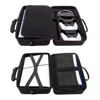 Carrying Case Compatible with PS5 SLIM 2023, Hard Shell Travel Case Protective Bag for Play Station 5 Slim Disc and Digital Edition Console, Controllers, Vertical Base, Disc and Cable Accessories