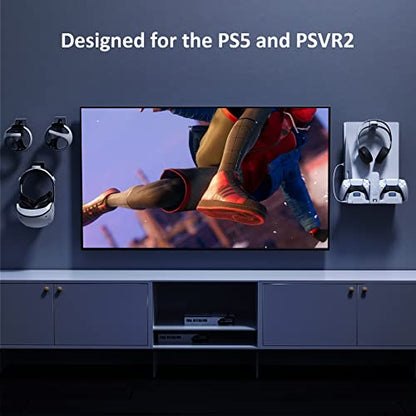 NexiGo PS5 (All Versions) and PSVR2 Wall Mount Kit with Charging Station, Controller Holder, and Headphone Hanger - Metal Wall Hanging Charger Stand for PlayStation 5 Console/Slim (Disc & Digital)