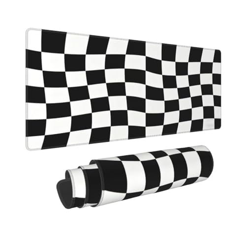 Gaming Mouse Pad, Large Black White Checkered Mousepad Laptop, Extended Mouse Mat, Long XL Waterproof Keyboard Pads, Big Non-Slip Mousepads for Game Office Home, 31.5 x 11.8 in - color: Black White Checkered