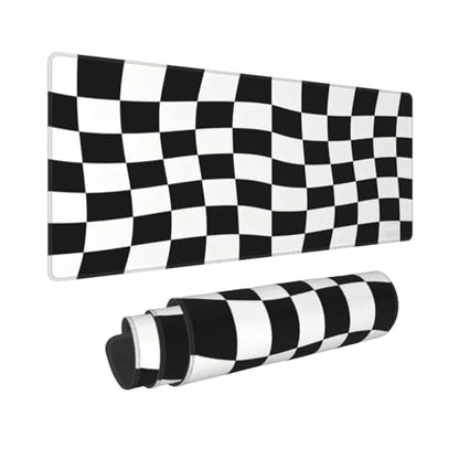 Gaming Mouse Pad, Large Black White Checkered Mousepad Laptop, Extended Mouse Mat, Long XL Waterproof Keyboard Pads, Big Non-Slip Mousepads for Game Office Home, 31.5 x 11.8 in - color: Black White Checkered