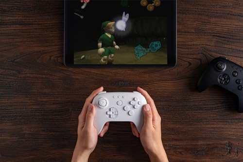 8BitDo 64 Bluetooth Controller for Analogue 3D, Switch 1/2, Windows&Android | Hall Effect Joystick, Turbo, Vibration - White - color: White