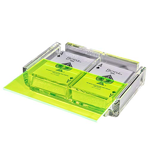 Modern Elegant Playing Card Deck Holder Tray with 2 Decks of Playing Cards in Unique Stylish Deluxe Acrylic Box with Color lid (Neon Green) - color: Neon Green