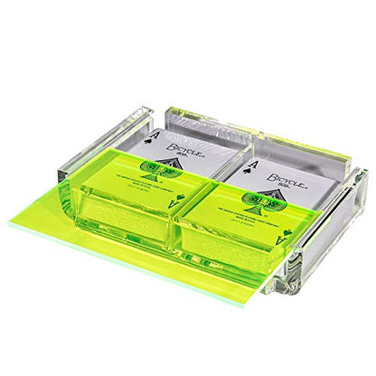 Modern Elegant Playing Card Deck Holder Tray with 2 Decks of Playing Cards in Unique Stylish Deluxe Acrylic Box with Color lid (Neon Green) - color: Neon Green