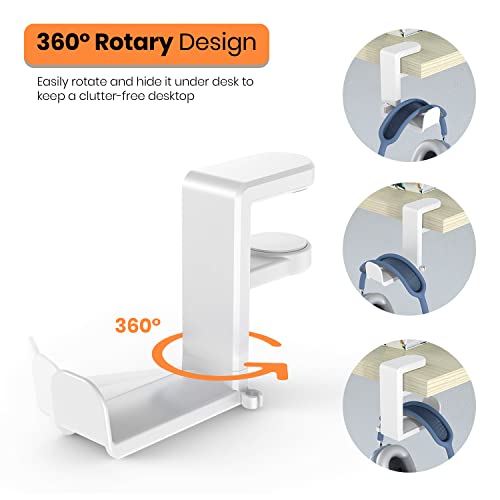 3in1 Rotating Headphone Holder - EURPMASK 3in1 PC Gaming Headset Holder w/Detachable Controller Holder, Adjustable Clamp-on Headset Stand,Headphone Hanger Hook Under Desk w/Cable Clip Organizer - color: Gaming Combo White