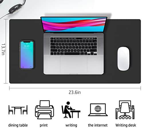 Aothia Double-Sided PU Leather Desk Pad - Non-Slip Large Mouse Pad & Desk Mat for Office, Home - Waterproof, Easy to Clean, Durable Dual-Sided Surface (23.6"x13.7", Black) - color: Black, size: 23.6" x 13.7"