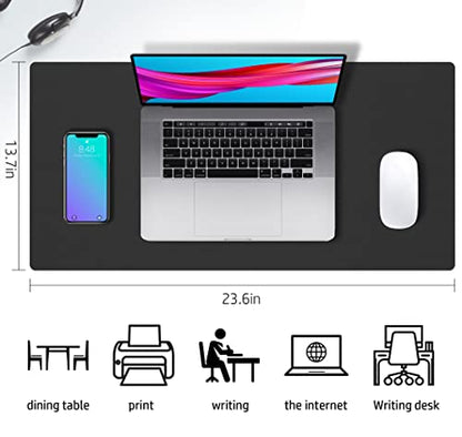 Aothia Double-Sided PU Leather Desk Pad - Non-Slip Large Mouse Pad & Desk Mat for Office, Home - Waterproof, Easy to Clean, Durable Dual-Sided Surface (23.6"x13.7", Black) - color: Black, size: 23.6" x 13.7"