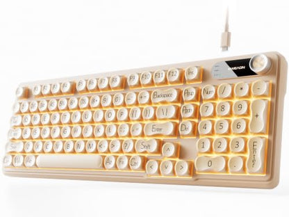 EWEADN V102 Wired Keyboard, 98 Keys Creamy Gaming Keyboard with Number Pad, Display Screen & Media Knob RGB Silent Wired Cute Computer Keyboard for Laptop PC Gamer - Cream Pink - color: Cream Pink