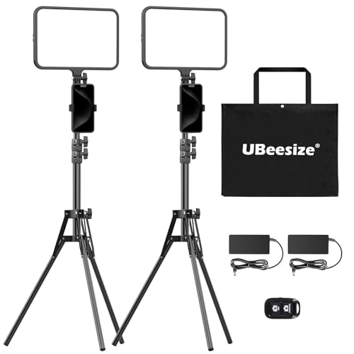 UBeesize 2 Pack LED Video Light Kit, Photography Lighting, 13" Studio Lights with 65" Tripod Stand and Phone Holders, Podcast Lighting for Video Recording,Tiktok,YouTube - size: 2-pack
