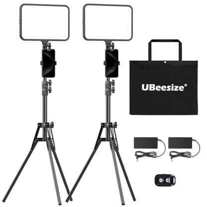 UBeesize 2 Pack LED Video Light Kit, Photography Lighting, 13" Studio Lights with 65" Tripod Stand and Phone Holders, Podcast Lighting for Video Recording,Tiktok,YouTube - size: 2-pack