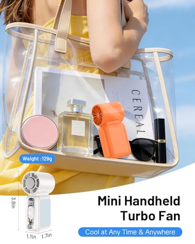 W & O Handheld Portable Fan with Ice Cooler,Speed (1-199) Personal Turbo Mini Fan 4000mAh Rechargeable,Powerful 20000RPM Pocket Hand Fans（orange） - color: orange