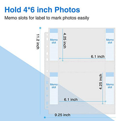 Sooez 30 Pack 4x6 Photo Sleeves for 3 Ring Binder, Hold 120 Pictures | Heavy Duty Plastic Binder Sleeves, Photo Album Refill Pages, Acid Free Archival Page Protector, Binder Inserts for Postcard - size: 4x6" 2-Pocket