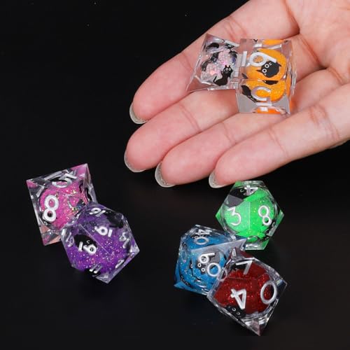 Liquid Core DND Dice Set, 7 Pcs Resin Sharp Edge Polyhedral Dice Quicksand Cat D&D Dice for Dungeons and Dragons RPG Role Playing Table Games