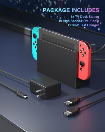 Dock Station for Switch/Switch OLED, Replacement 3-in-1 TV Dock Set with Original IC Module, AC Charger & High-Speed HDMI Cable for 1080P HD Output & Console Charging（Not Compatible with Switch 2）