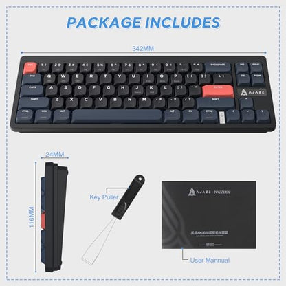 A.JAZZ AKL680 65% Low Profile Wireless Mechanical Keyboard, BT/2.4Ghz Dual Mode 68 Keys Gaming Keyboard with Ultra-Thin Blue Switches for PC/Laptop/Windows/Mac(Blue/Black) - color: Blue/Black/Blue Switch