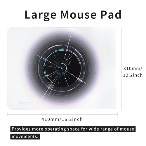XVX Glass Mousepad Gaming, White Overload Hard Mouse Pads for Gaming,Professional Large Mouse Mat 410mm*310mm, Special Glass Surface with Improved Precision and Speed - color: White(Overload)