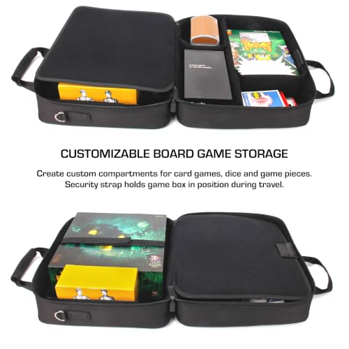 USA Gear Board Game Bag Fits Catan, Cards Against Humanity, Monopoly, Battleship, Sequence, Ticket to Ride & more - Board Game Storage Bag with Customizable Interior, Padded Shoulder Strap (Black) - color: Black