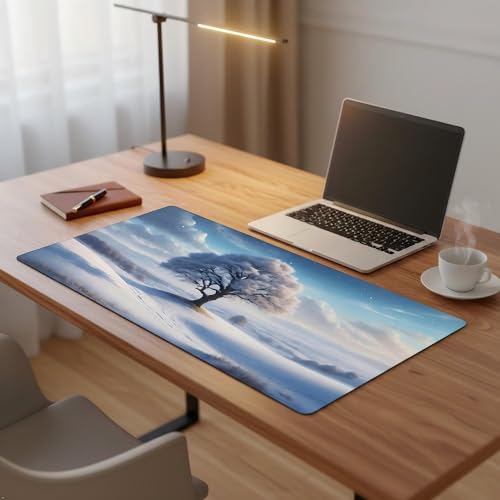 XXL Gaming Mouse Pad 35.4x15.7 inch, Winter Snow Trees Landscape Theme Desk Mat, White World Plants Scene Large Mousepad,Fantasy Artistic Keyboard Mouse Mat (Snow Trees) - color: Snow trees