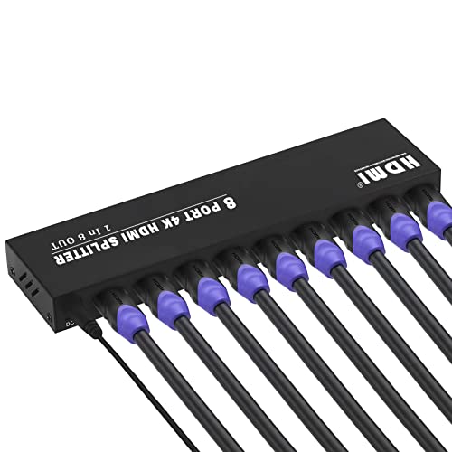TCNEWCL 4K HDMI Splitter 1 in 8 Out, 4K@30Hz 1080P 8 Port Powered HDMI Splitter for Monitor, TV, Project - size: HDMI 1x8