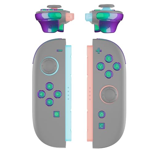 eXtremeRate DIY Replacement Full Set Buttons for Joycon 2, Custom ABXY Direction Keys Dpad + - C Home Capture Release L R ZR ZL Trigger Buttons for Nintendo Switch 2 Controller- Chameleon Green Purple - color: Chameleon Green Purple