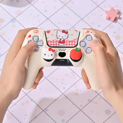 Kuitmor Silicone PS5 Controller Cover Skin Set, Anti-Slip Soft Protective Case for PS5 Wireless Controller with 2 Thumb Grip Caps and 1 Sticker (Beige Hello Kitty) - color: Beige Hello Kitty