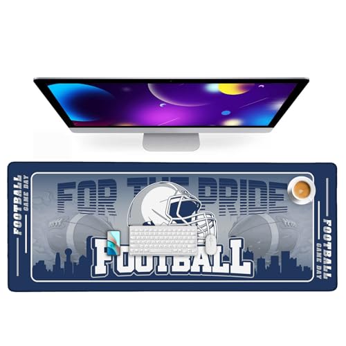 Football Desk Mat, Large Stitched Edges Gaming Mouse Pad, Blue White City Design Keyboard Mat for Laptop Computer Desktop - 31.5x12 Inch for Football Fans - color: Football Blue White