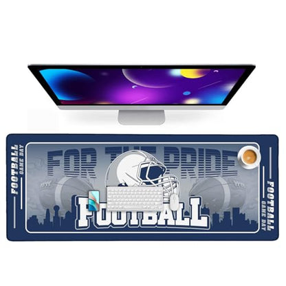 Football Desk Mat, Large Stitched Edges Gaming Mouse Pad, Blue White City Design Keyboard Mat for Laptop Computer Desktop - 31.5x12 Inch for Football Fans - color: Football Blue White