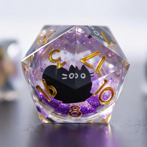 Liquid Core Dice,Cat DND Dice Set with Box,7Pcs Resin Dungeons Dragons D and D Dice, Sharp Edge Role Playing Game Dice D20 D12 D10 D8 D6 D4. (Purple) - color: Purple