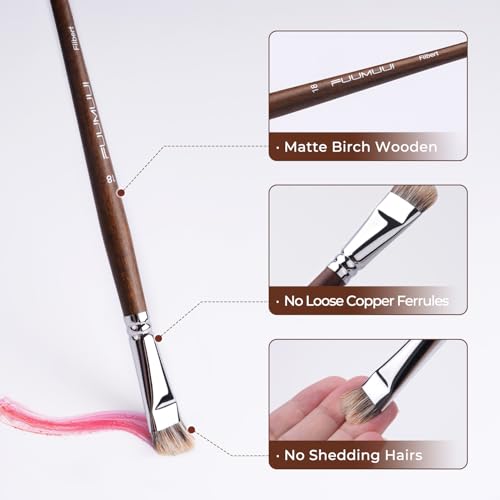 Fuumuui Professional Paint Brush Set, 4Pcs Natural Badger Hair with Filbert Shape Blending Mop Oil Paint Brushes for Acrylic Painting Oil and Gouache - style: Filbert