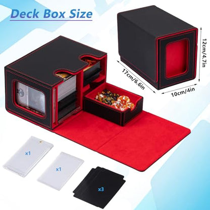 MTG Deck Box for Commander with Dice Tray,Designed for MTG Commander | Card Deck Box Fits 200+ Double Sleeved Cards,Card Storage Box with 3 Dividers 2 card holder - color: Red