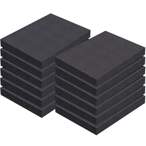 12 Pcs 16 x 12 x 2 Inch Pre-cubed Pick Apart Foam Sheets Pre-cut Polyethylene Foam Inserts Black Packing Padding for Tool Box, Camera, Crafts and Storage Case
