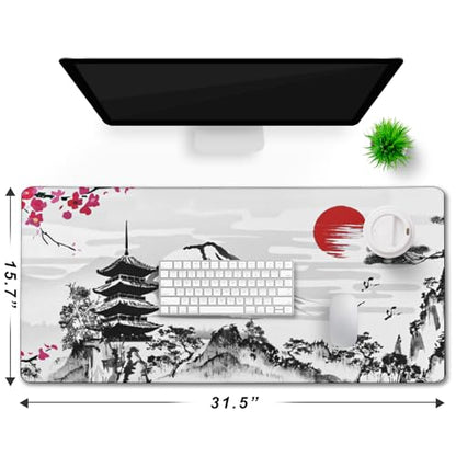 Japanese Landscape Large Mouse Pad Large Extended Mouse Pad | 31.5x15.7inch Big Computer Mousepad Waterproof Non-Slip Rubber Mice Pads Stitched Edges - color: Landscape, size: 31.5" x 15.7"