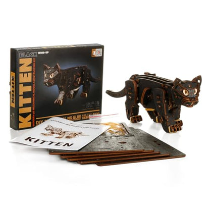 3D Wooden Puzzle for Adults, Mechanical Cat Wooden Model Kits to Build, 236PCS DIY Assembly Pet Jigsaw Puzzle Animal Brain Teaser, Building Toy Gift, KIT Version - color: Black