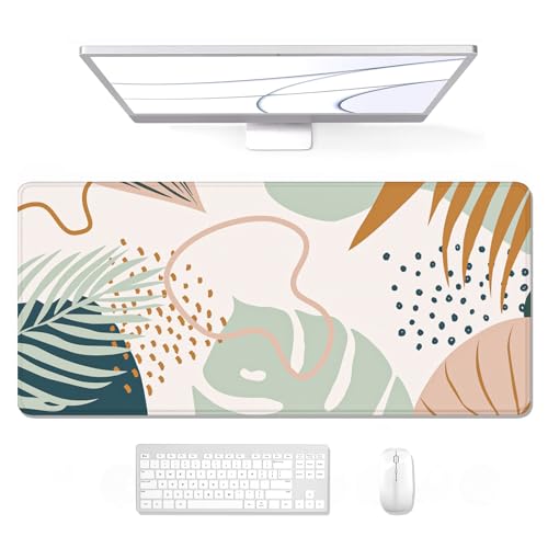 Auhoahsil Large Mouse Pad, XXL Gaming Mousepad, Desk Mat for Desktop, Thick Rubber, Big & Long Size, Stitched Edges, Full Desk Pad for Laptop & Computer, Extended 31.5 x 11.8 in, Boho Leaves - color: 15 Boho Leaves, size: 31.5L x 11.8W inches