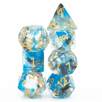 UDIXI DND Dice Set 7PCS Resin Polyhedral D&D Dice for Role Playing Games | Blue Black Colors, Dreamy Effect, Velvet Dice Bag Packaging, for Dungeons and Dragons Role Playing Games and Tabletop Games - color: S-blue and Black