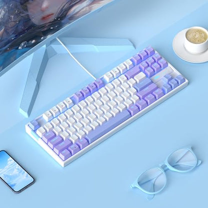 MageGee 75% Mechanical Gaming Keyboard, Red Switch, LED Blue Backlit, 87 Keys Compact TKL Wired Computer Keyboard for Windows Laptop PC Gamer - White/Purple - color: White Purple/Red Switch