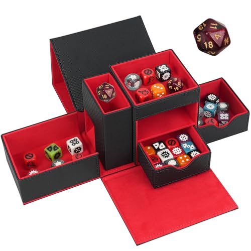 Dice Tray & Dice Roller Tower, Magnetic Dice Storage Box for Rolling, 3 in 1 Leather Dice Organizer Holder Fits for Dungeons & Dragons, MTG DM and Player, Black & Red - color: Black & Red, style: Style B