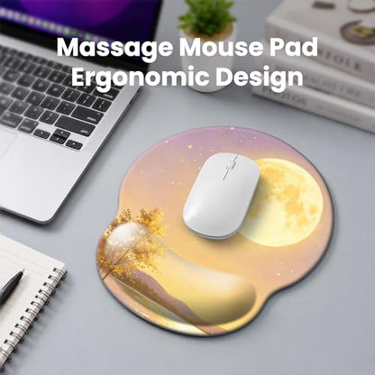Mouse pad with Wrist Rest,Relieving Pain Memory Foam Computer pad, Ergonomic Desktop Mouse, Silicone Material Mouse pad, with Non-Slip PU Base (Moon) - color: Moon